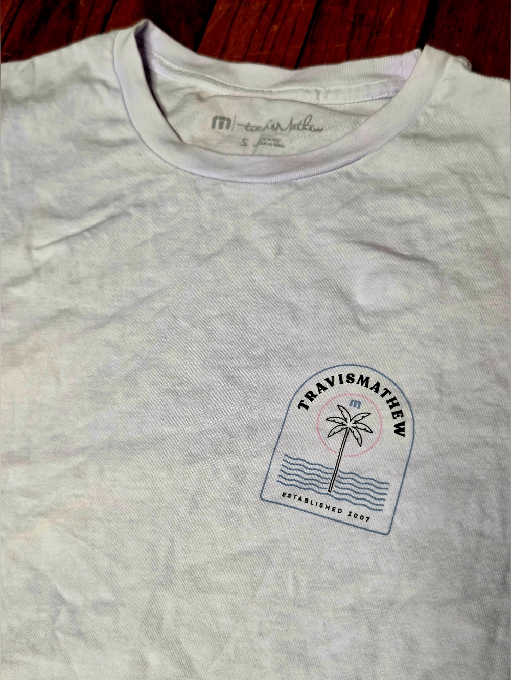 Travis Mathew Mens Size S Small White Short Sleeve Graphic Palm Tree T Shirt B2